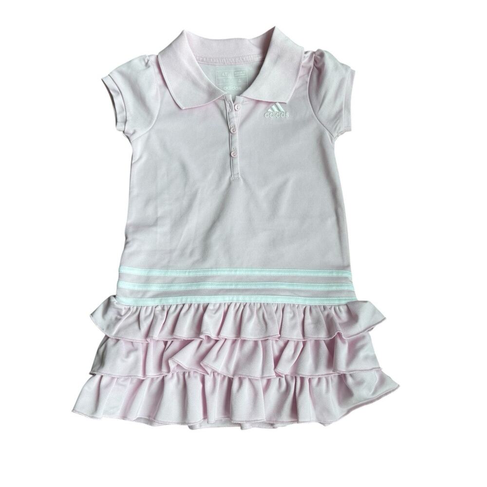 Adidas Polo Dress 4T Pink Stripe Drop Waist Ruffles Tennis or Golf